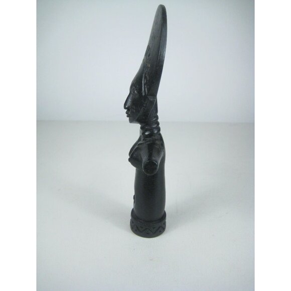 African Female Figurine Fertility Doll Sculpture Handcrafted Black Wood - Picture 4 of 8